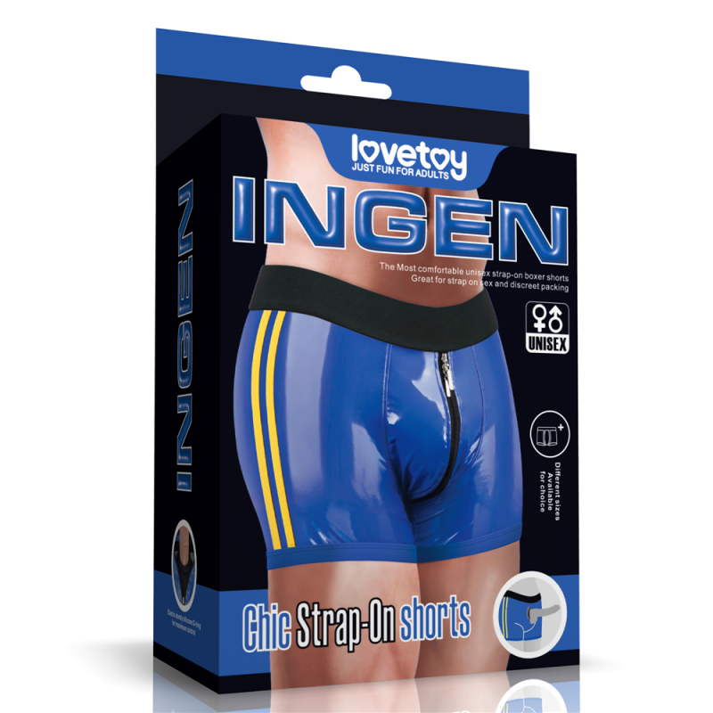 Трусики для страпона с молнией "Lovetoy Ingen" синий винил, унисекс, L/XL 