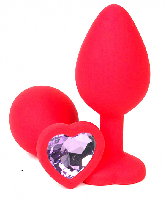 Пробка с сиреневым кристаллом "Vandersex Heart" красная, L 